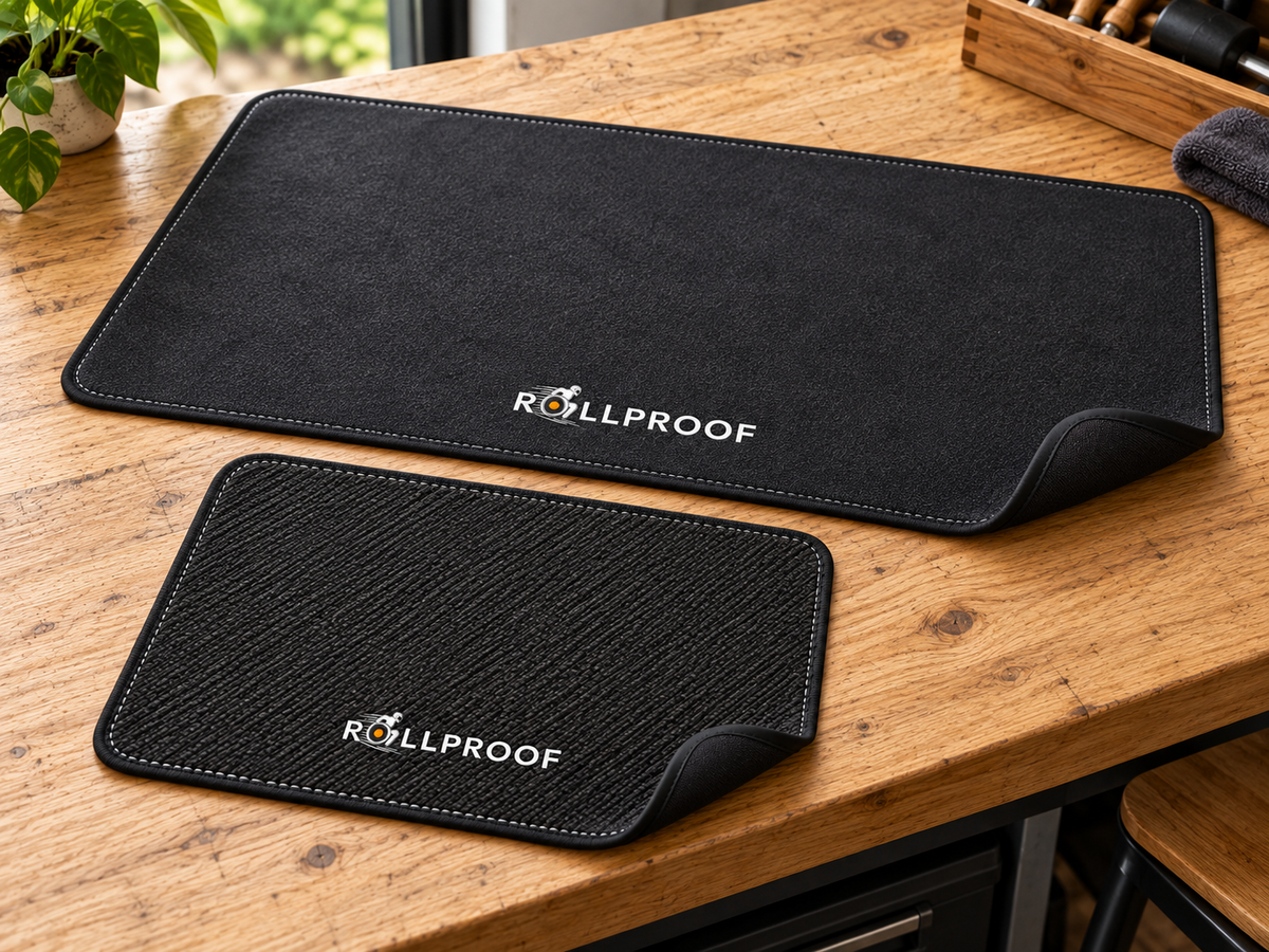 The RollProof Door and Trunk protectors displayed together on a tabletop.